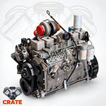 Cummins 6BT complete excavator engine showing injection pump, fuel lines and filters.